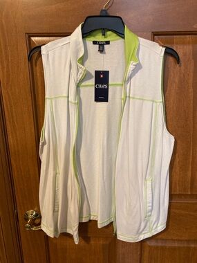 Chaps Cream Knit Sleeveless Vest with Lime Trim